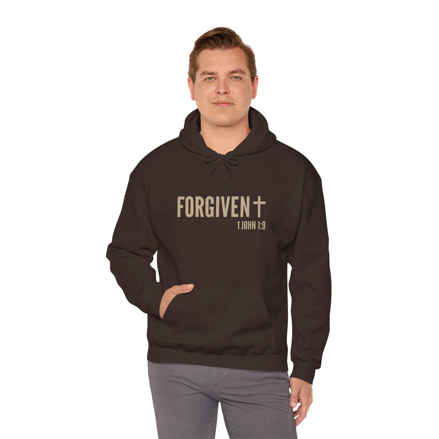 Forgiven - Khaki on Brown - Unisex Heavy Blend Hooded Sweatshirt