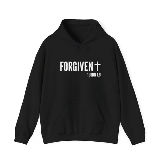 Forgiven White on Black Unisex Heavy Blend Hooded Sweatshirt
