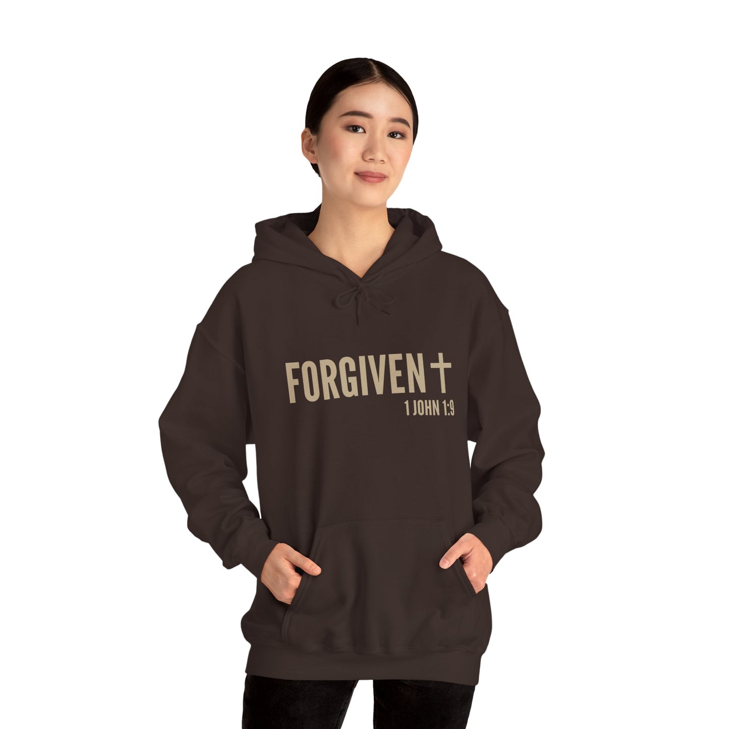 Forgiven - Khaki on Brown - Unisex Heavy Blend Hooded Sweatshirt