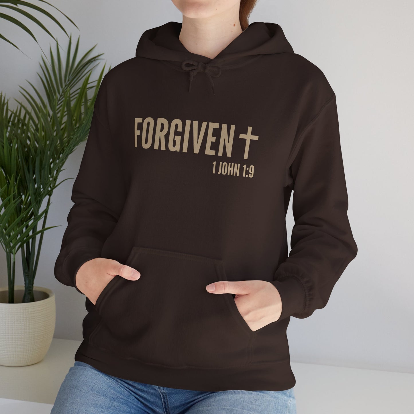 Forgiven - Khaki on Brown - Unisex Heavy Blend Hooded Sweatshirt